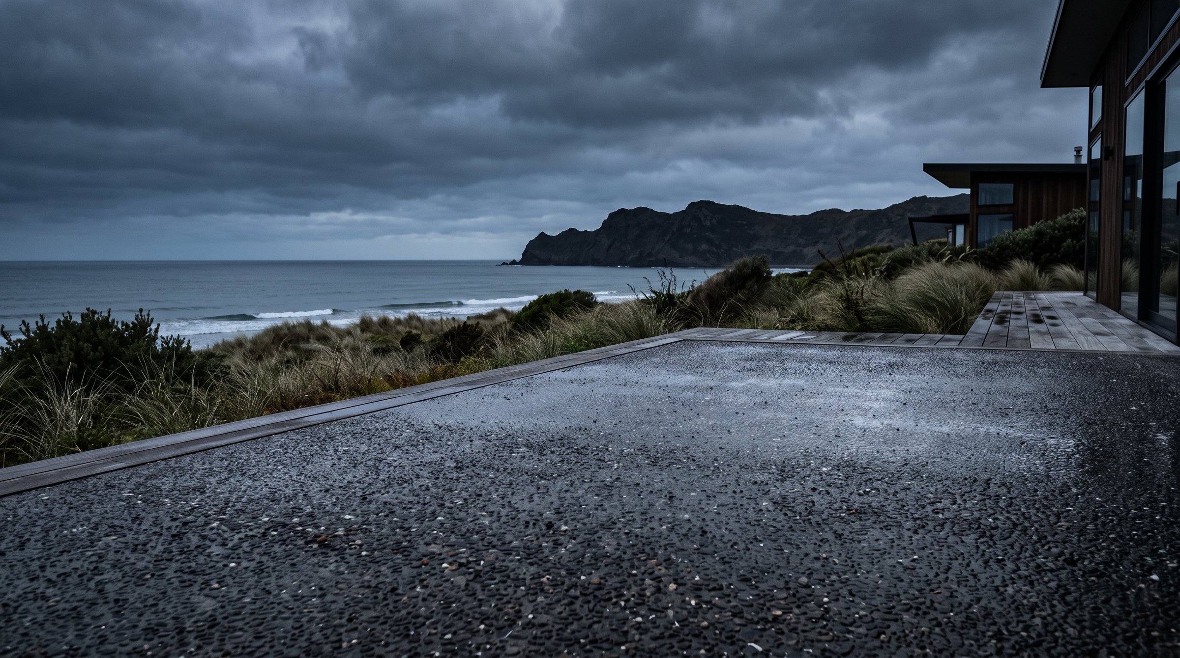 Sealed concrete surface on a coastal Bay of Plenty property with salt weathered edges