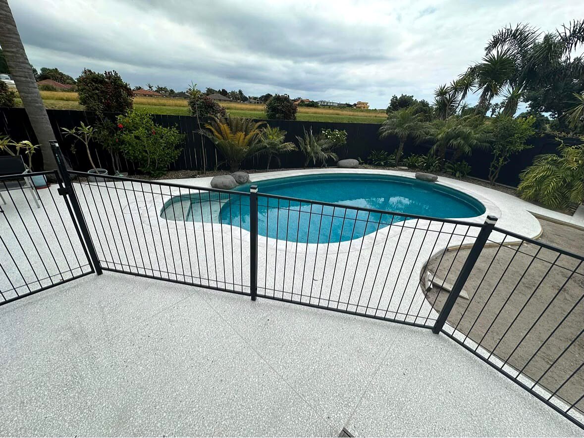 Honed cream concrete pool surround and patio